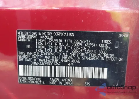 2009 Toyota Rav4 z USA, uszkodzony, nr VIN JTMZF33V89D001367